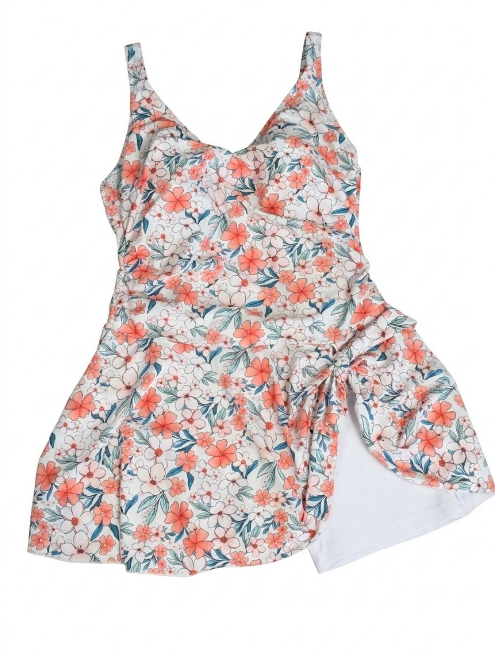 NWT Aidonger Swimsuit XL One Piece Swim Dress Floral Tummy Control Wrap Skirted